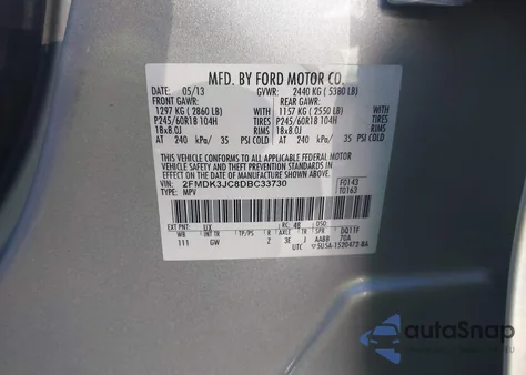 2013 Ford Edge Sel from USA, damaged, VIN 2FMDK3JC8DBC33730